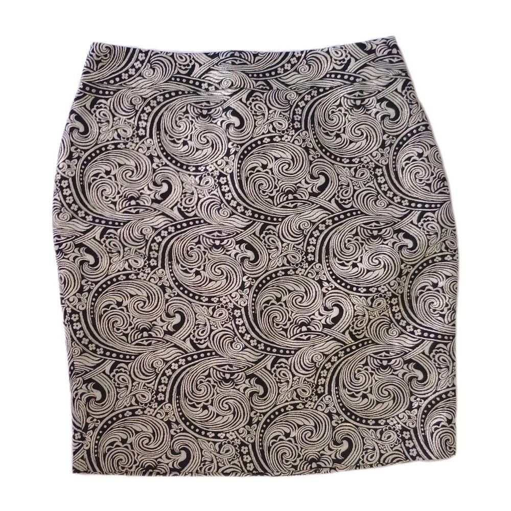 Ann Taylor Gold Embroidered Satin Lined Mini Length Skirt sz 4P Women Petite